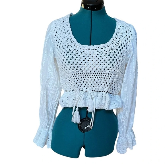 Free People Megan Chunky Knit Open Back Peasant Boho Festival Blouse - Picture 2 of 6